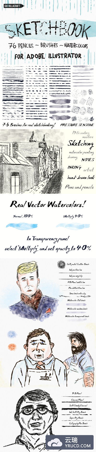 有趣的Ai笔刷 Sketchbook Brushes for Illustrator