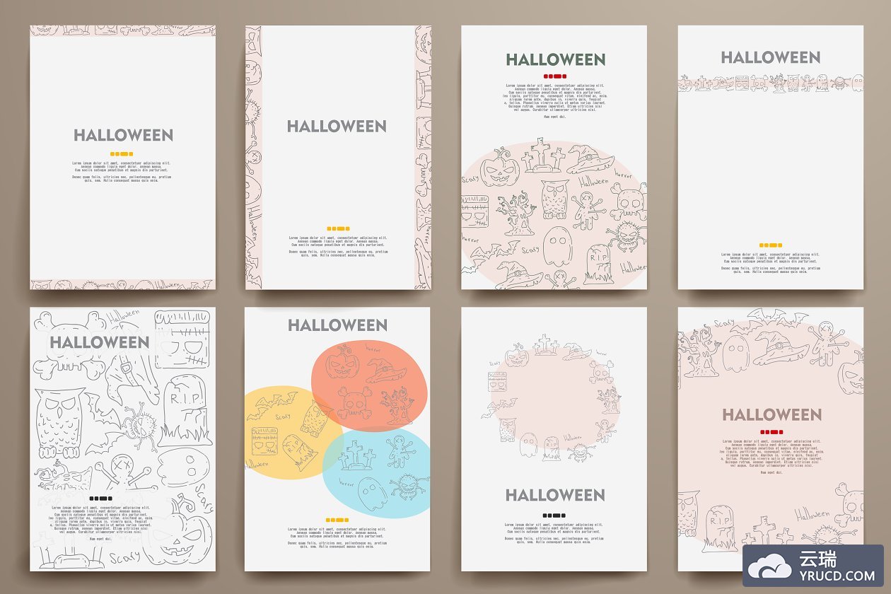 涂鸦万圣节画册模板 Doodle Halloween brochures.