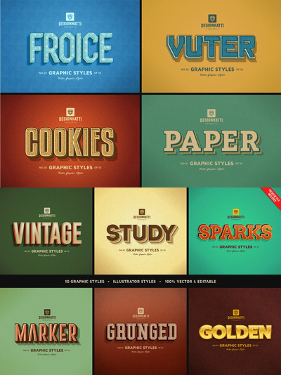 高端时尚复古风格的3D立体风格AI图层样式