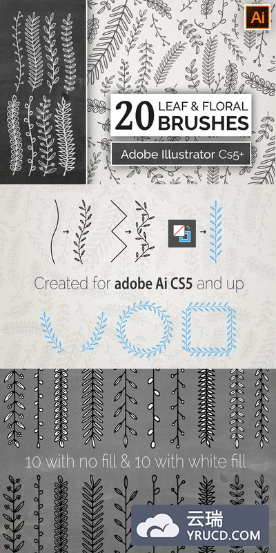 手绘花卉叶子笔刷 Hand Drawn Floral Leaf Brushes