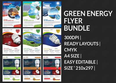 绿色能源风格的海报传单模板 Green Energy Business Flyers Bundle