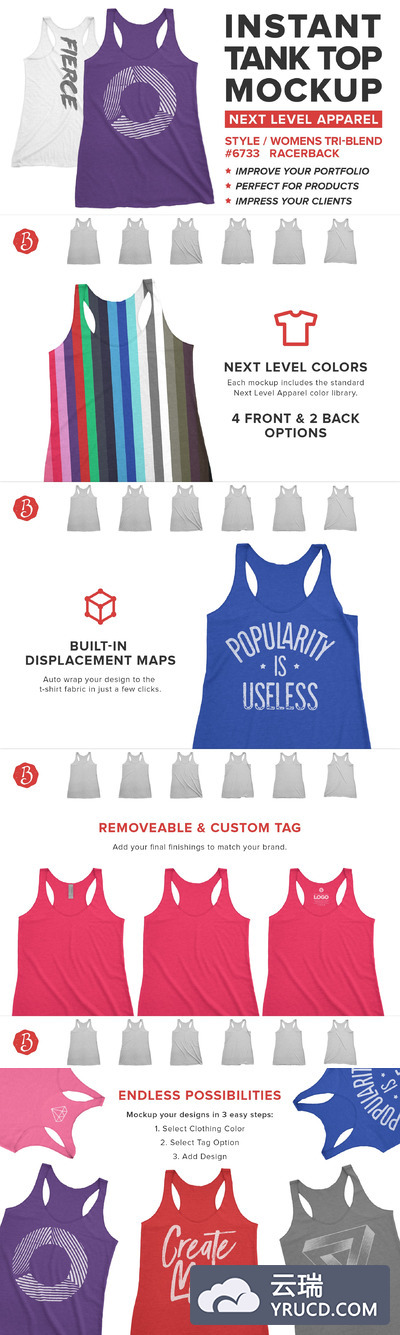 平角女士背心纹样设计展示样机 Next Level 6733 Racerback Mockups