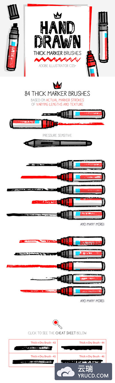 厚而干的标记Ai笔刷画笔 Thick and dry marker AI brushes