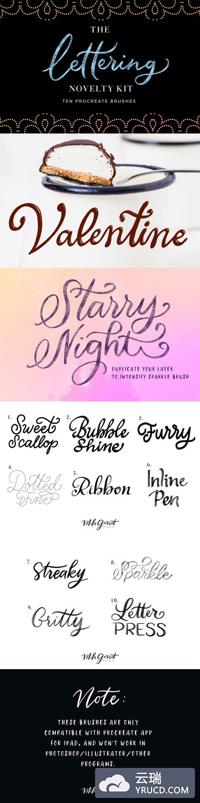 漂亮的手写体笔刷 Procreate Lettering Brushes Novelty