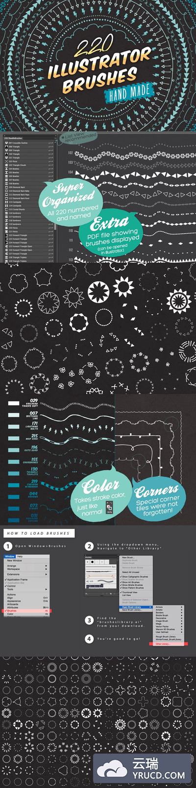 220手绘图形笔刷 220 Sketched Illustrator Brushes