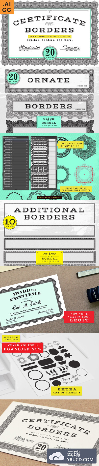 证件风格的图形笔刷 Certificate Style Ornate Brushes