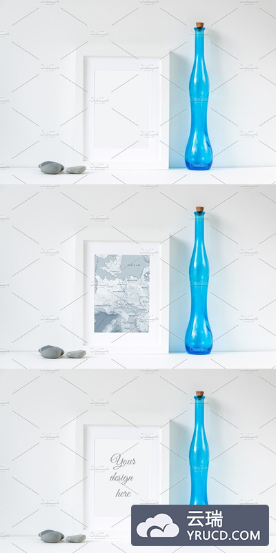简约的照片瓶子场景样机 Coastal frame mockup