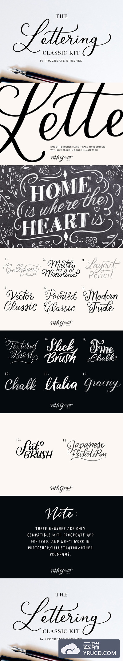 流畅的手绘笔刷文件 Procreate Lettering Brushes Classic