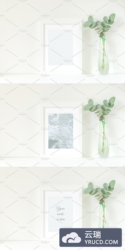 绿植+白色画框样机 White frame  mockup