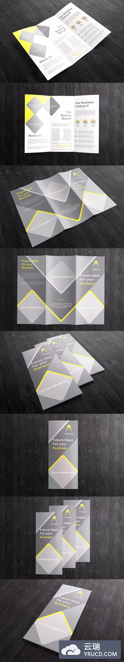 三折页折页设计展示样机模板 Letter-fold brochure Mockups v.1