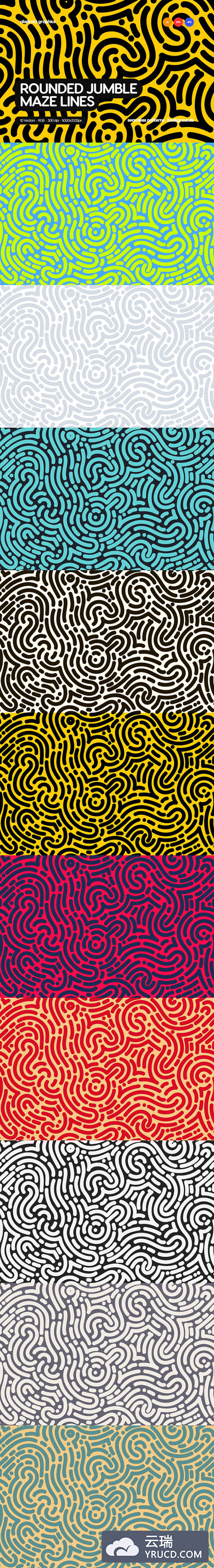 时尚哈林风格圆形混杂迷宫指纹无缝背景纹理底纹