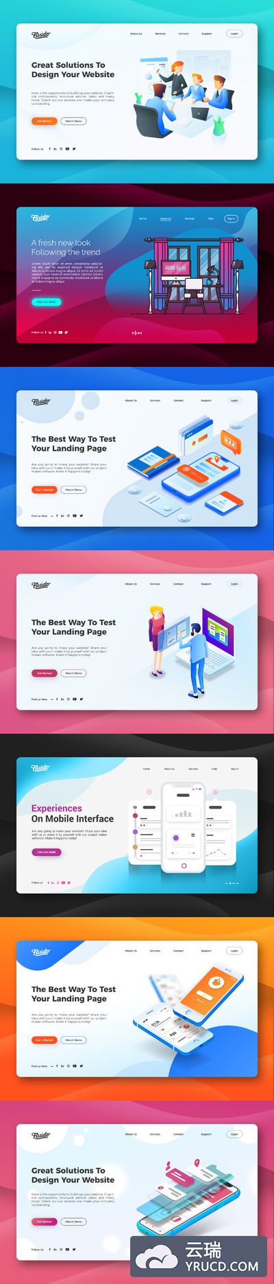 7款彩色网页UI头部设计模板合辑下载[psd]