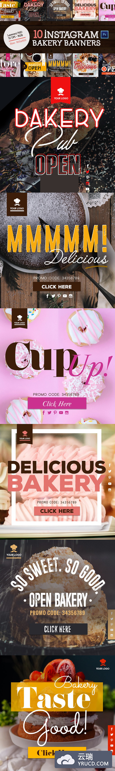 10个特色面包店banner广告模板
