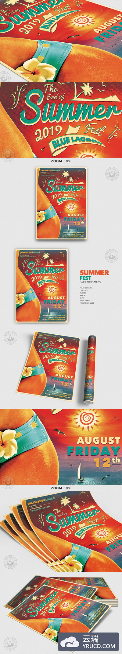 复古风格的时尚夏季巨星海滩性感传单海报DM设计模板