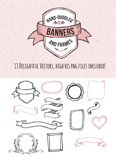 女性风格的手绘边框素材 Hand-Doodled Banners & Frames