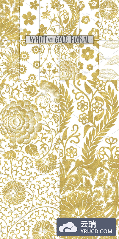 烫金效果的花卉素材 White and Gold Floral Backgrounds