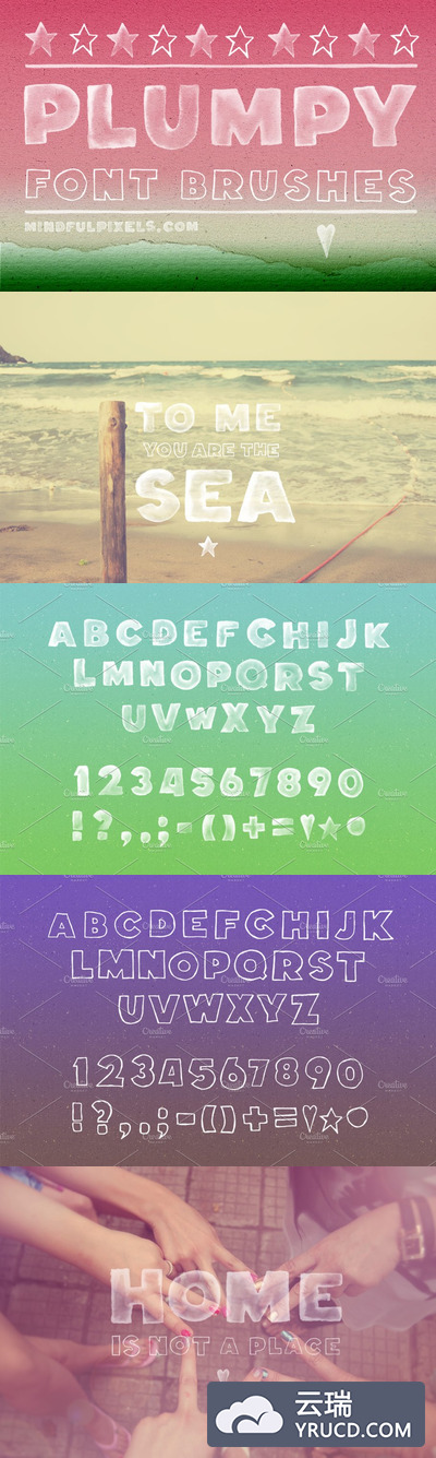 粗大可爱的字体水彩笔刷 Font Watercolor Brushes