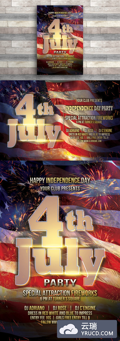美国独立日传单海报传单DM设计模板