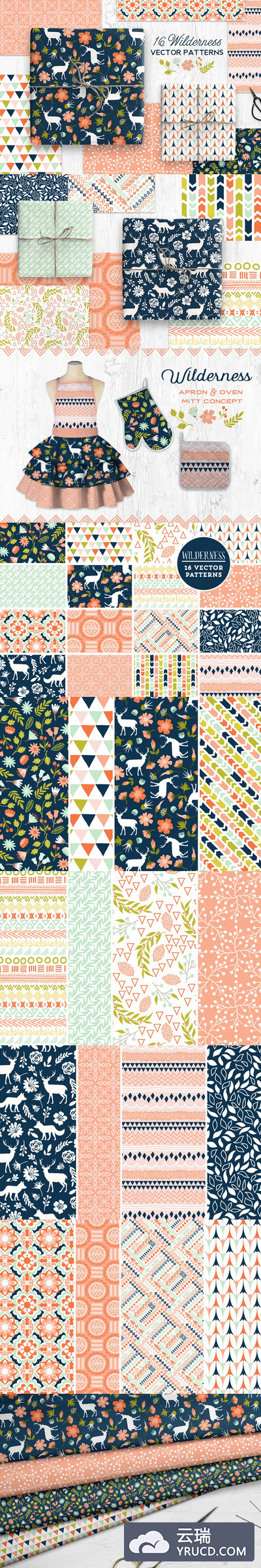 陆地野生动物图案素材 Woodland Wilderness Vector Patterns