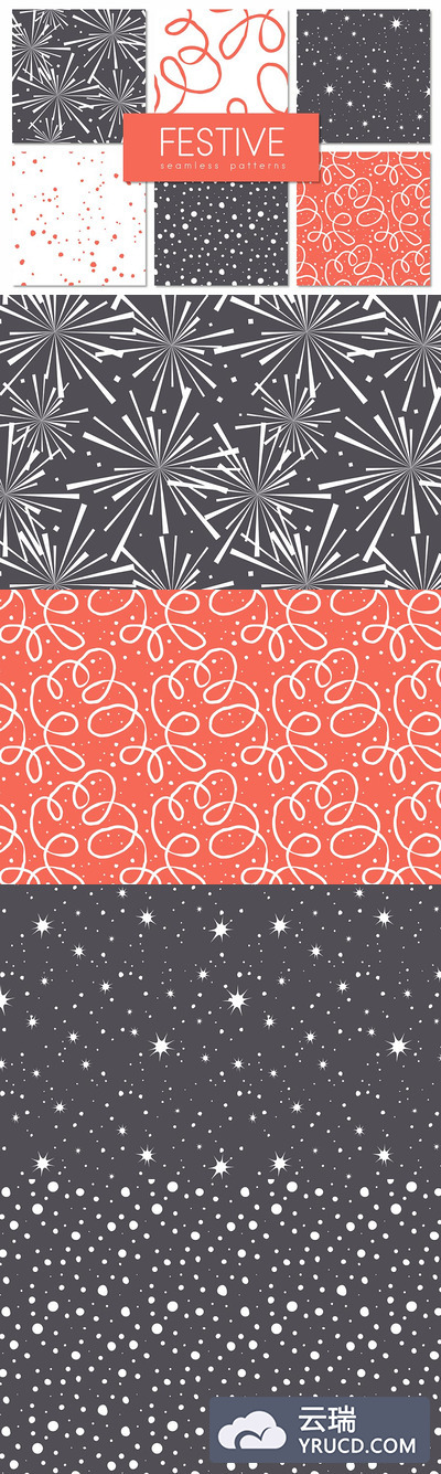 节日无缝背景纹理素材 Festive Seamless Patterns Set