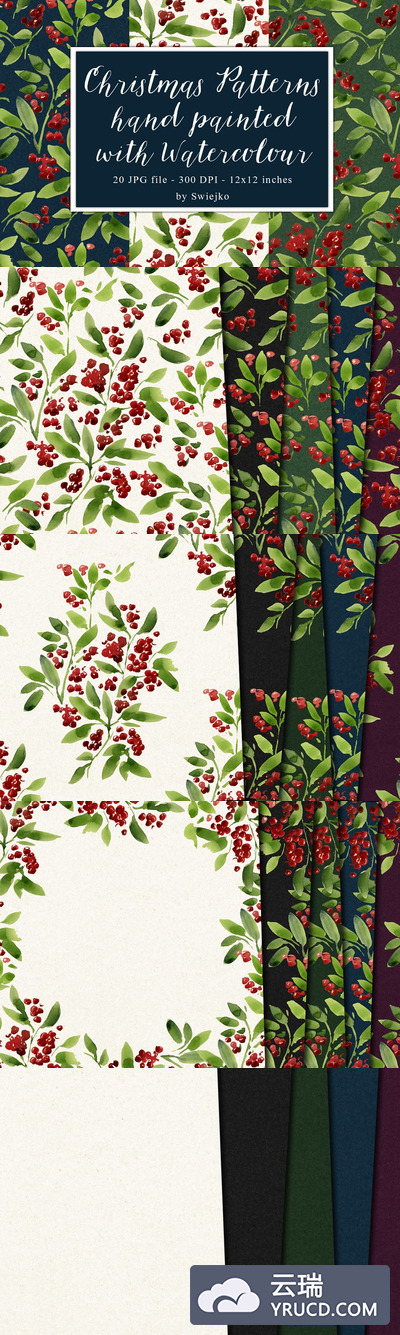 圣诞主题的水彩花卉背景纹理 Watercolor pattern,christmas