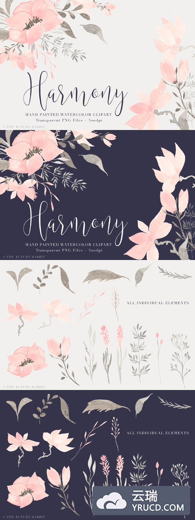 优雅的水彩素材包 Watercolor Floral Clipart - Harmony