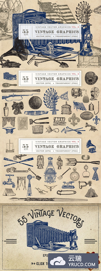 55个经典的美式风味素材 55 Vintage Vectors Graphics Vol. 2