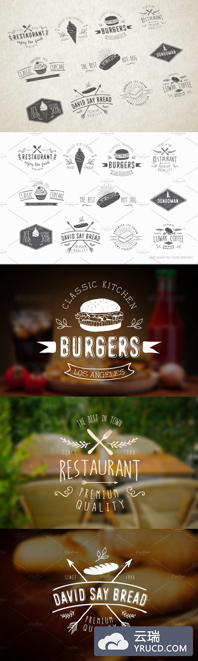 经典的食物饮料素材 Vintages Badges Food and Drink