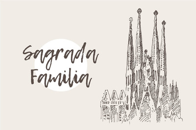 巴塞罗那圣家族教堂素描手绘素材 The Sagrada Familia, Barcelona
