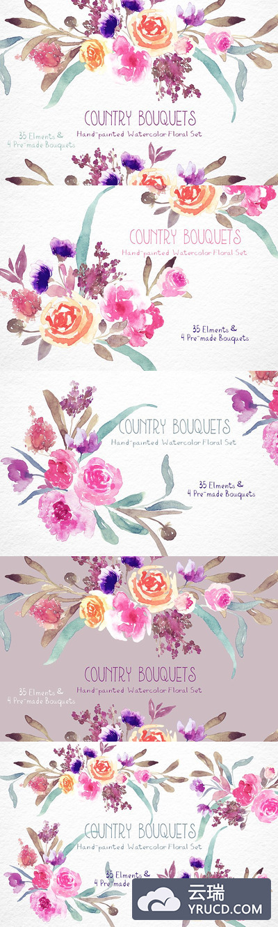 乡村风格的手绘水彩素材 Country Bouquets - Watercolor Floral