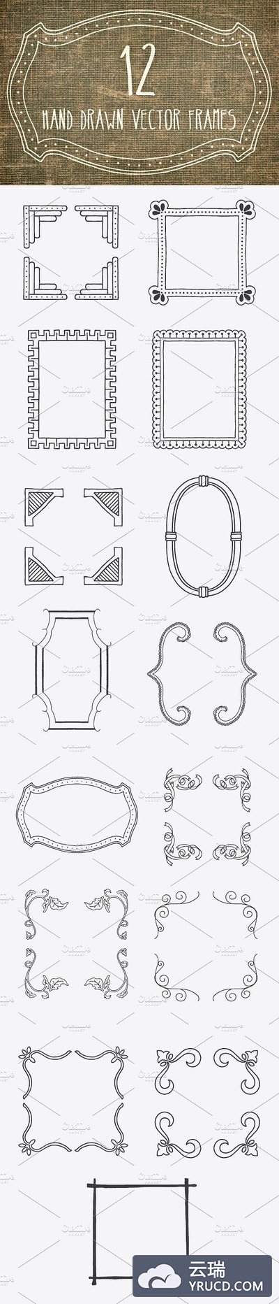 手绘经典图形画框 Hand Made Vector Frames Pack 1
