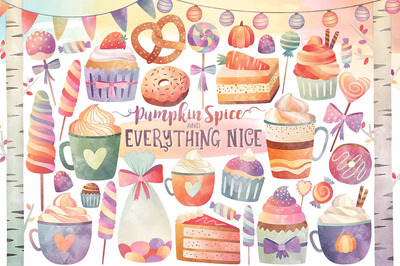 水彩绘制的甜食图片素材 Watercolor Sweets & Treats Clipart