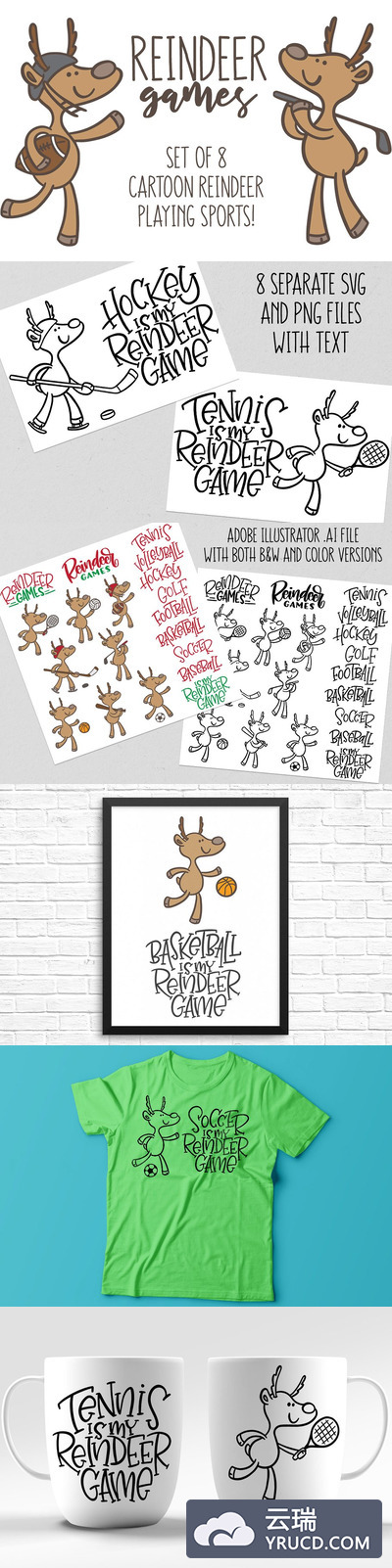 圣诞鹿可爱卡通图形 Reindeer Games: 8 cartoon set