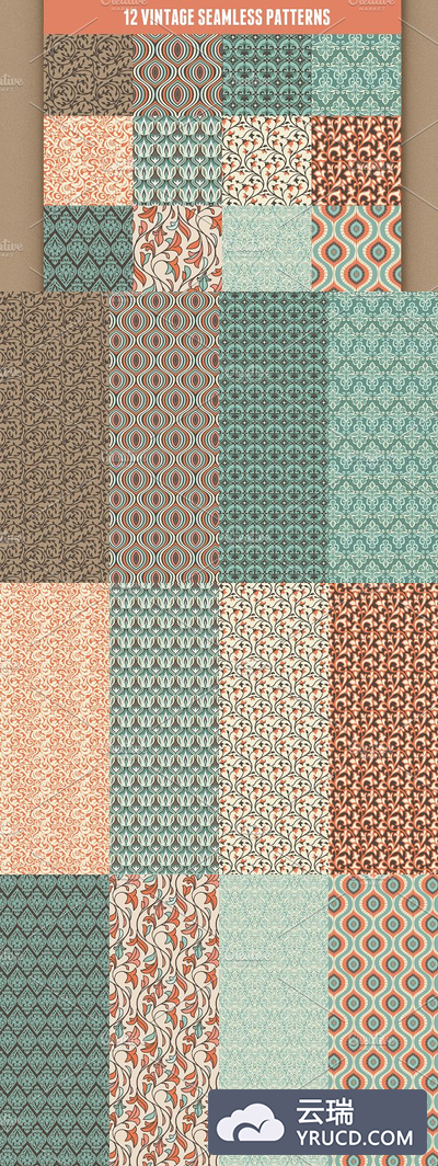 12个经典的无缝背景纹理素材 12 vector vintage seamless patterns
