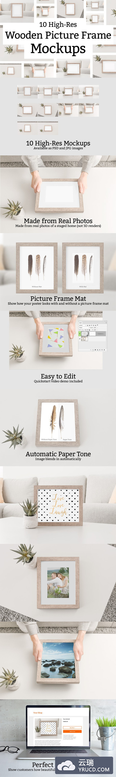 10个木头照片画框样机 10 Wooden Picture Frame Mockups