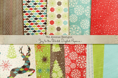 清新的圣诞背景纹理素材 Joy to the World Digital Papers