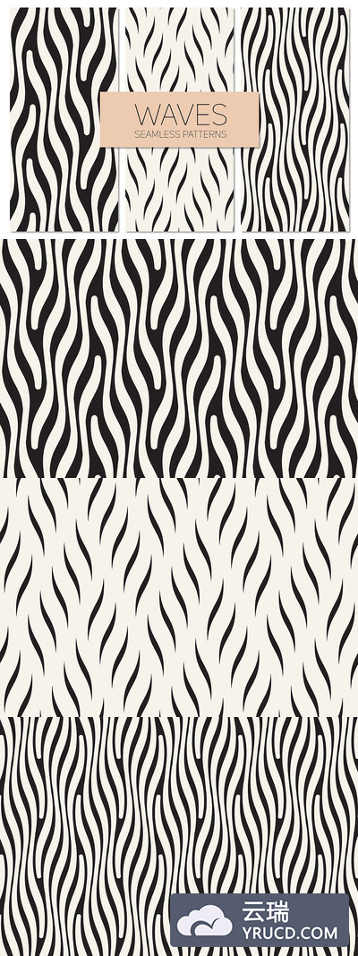 波浪无缝背景纹理素材 Waves. Seamless Patterns Set 2