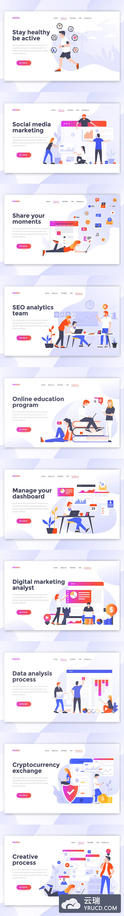 现代扁平设计观念流动着陆网站矢量人物元素图标