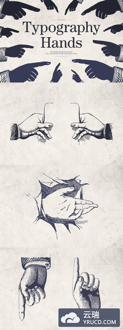 高端复古风格的矢量手势大集合
