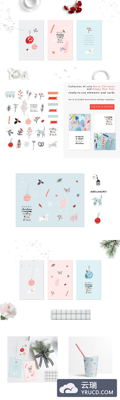 圣诞卡片信纸素材 Christmas elements and cards