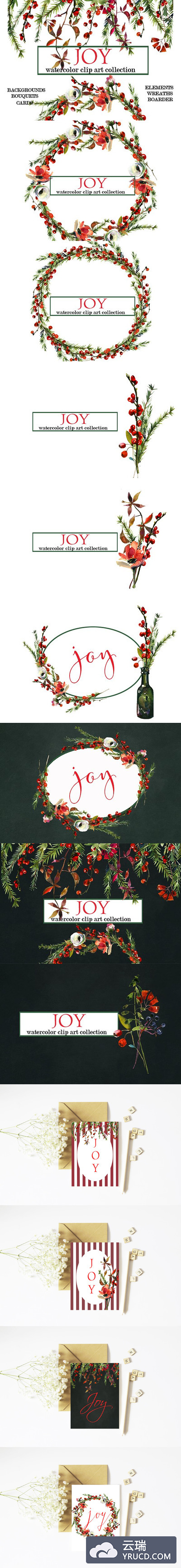 水彩圣诞花卉集 Watercolor Christmas Floral Set