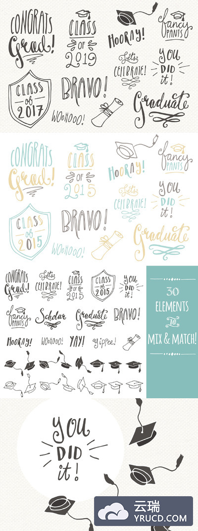 祝福语图形素材包 Graduation Overlays - Vector