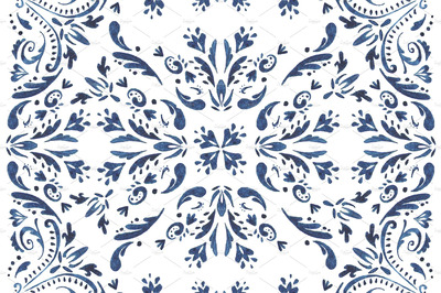 蓝色水彩花卉图形素材包 Watercolor illustration