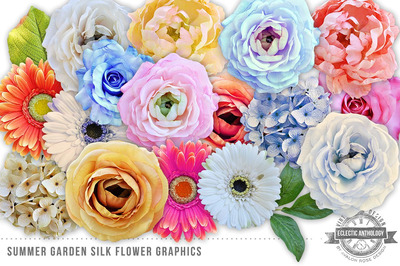 逼真的夏季花卉图形 Summer Garden Silk Flowers Graphics