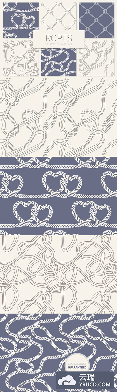 绳子无缝背景纹理素材 Ropes. Seamless Patterns Set