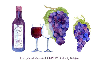 水彩画葡萄葡萄酒素材 Watercolor Wine, Grapes