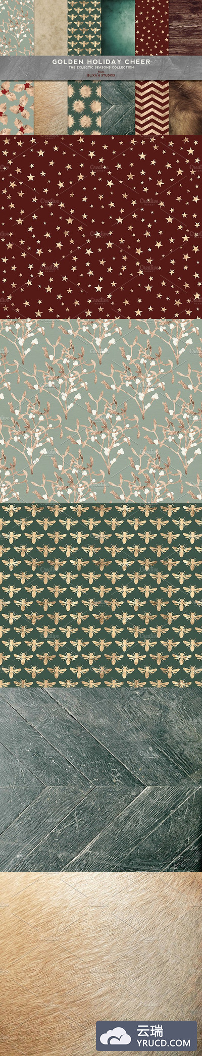 金色度假季图案素材 Golden Holiday Season Patterns