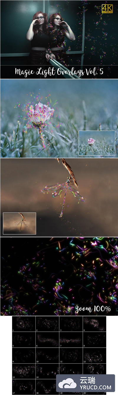 4K级像素的魔幻光纤图层素材 4K Magic Light Overlays Vol. 5
