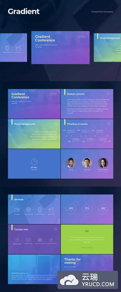 时尚渐变配色的简约powerpoint幻灯片演示模版（pptx）