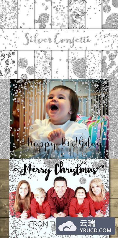 银色五彩纸屑背景纹理 Silver Confetti Overlays/Backgrounds